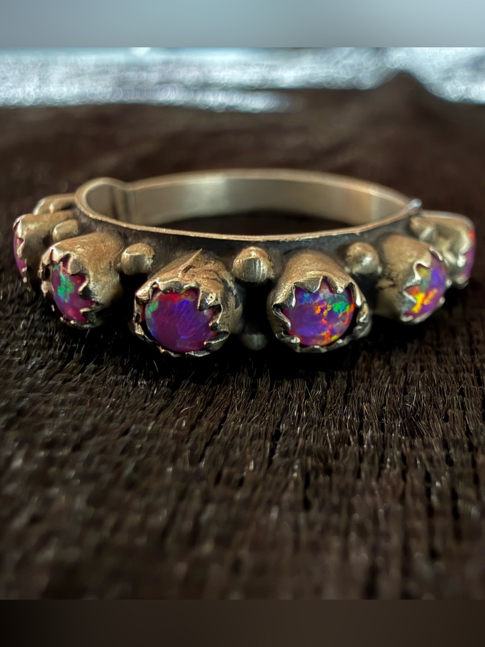 Sterling Silver Pink Opal Half Eternity Band Ring